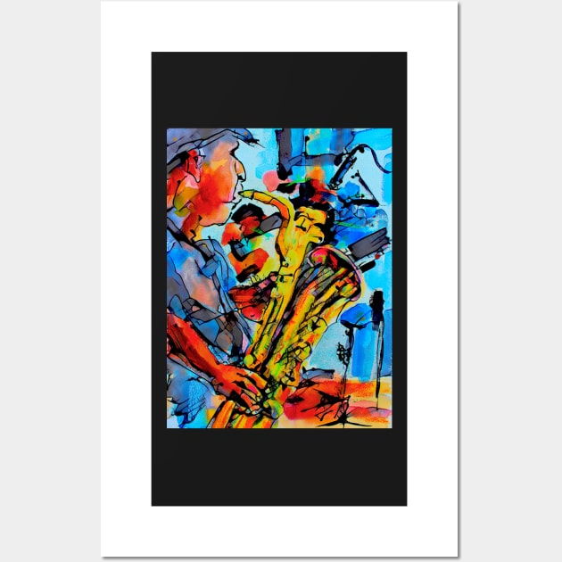 Saxophone Player Music Jazz Blues Abstract Art Wall Art by GinetteArt